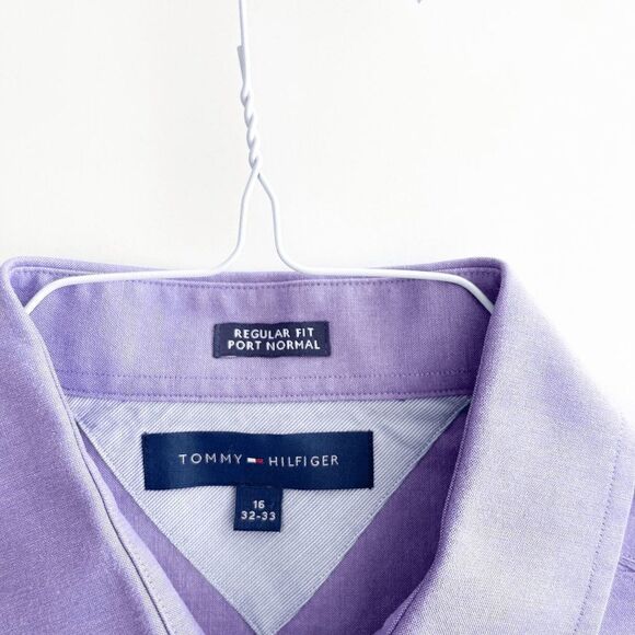 Tommy Hilfiger Mens Shirt Regular Fit Long Sleeve French Cuffs Purple Size 16 - Picture 5 of 8